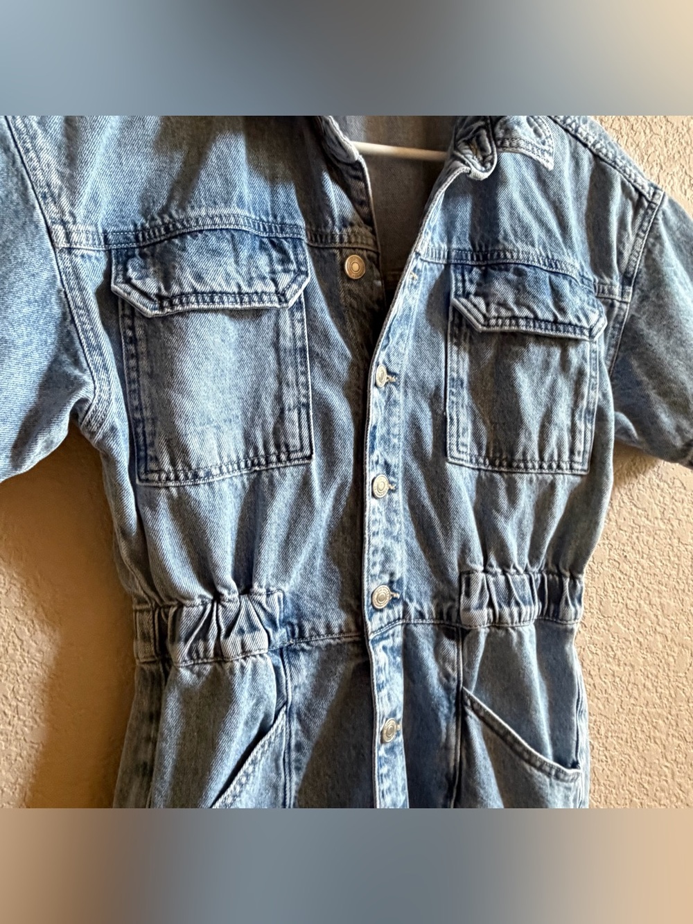 We The Free Marci Denim Utility Jumpsuit Coveralls Size Small Medium Wash Blue - Picture 5 of 9